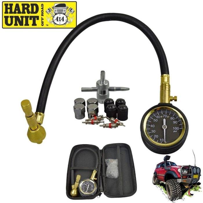 Hard Unit Tyre Deflator Kit With Gauge 15 Piece Set Heavy Duty 4WD 4X4 Off Road
