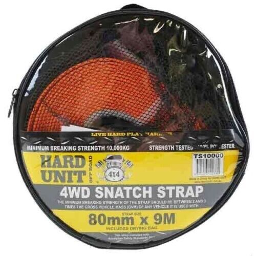 HARD UNIT 80mm x 9M 10000KG Heavy Duty 4WD Snatch Strap Tow Strap Recovery