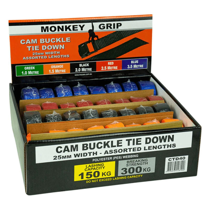 Monkey Grip Package Cam Tie Strap Cargo Lash Luggage Bag Belt Metal Buckle 5SIZE