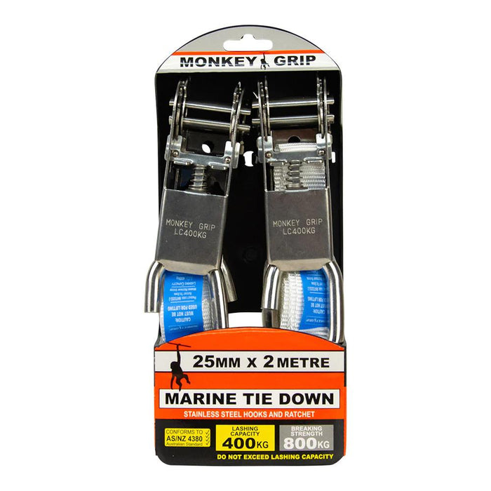 Monkey Grip 304G Stainless Ratchet Strap Combo 25mmx 2M 400kg Cam Tie Down Strap - FISHER DISCOUNT