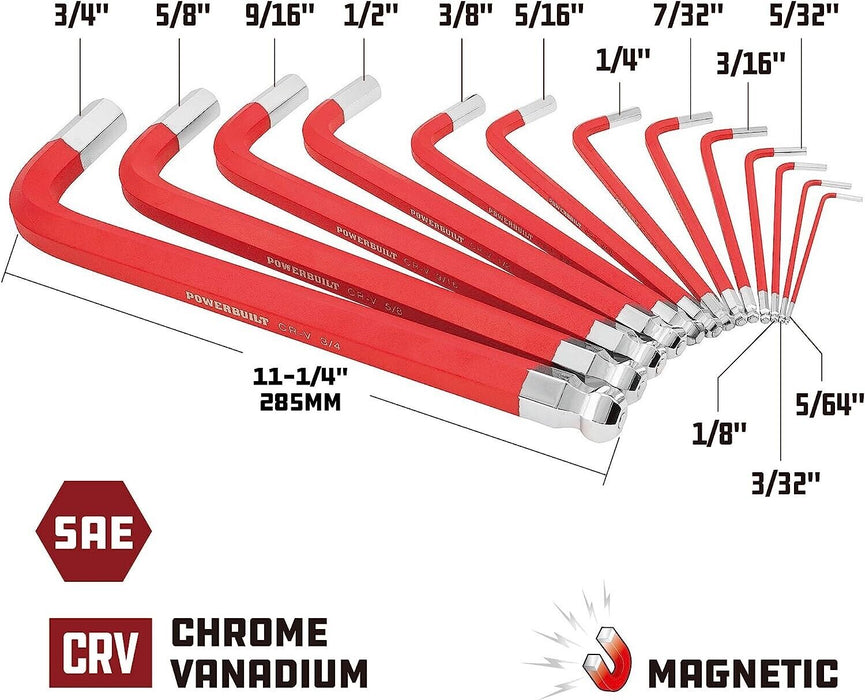 Force pro  13PC SAE Jumbo Long Ball End Hex Key Set With Magnetic End 5/64-3/4”