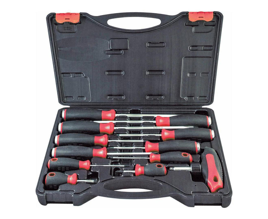 Premium Screwdriver Set - 12Pc Go Through With 1/4 Dr Square & T-Handle Ratchet