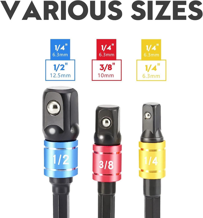 PK Tools Quick Release Socket Drill Adaptor 70mm 3pc 1/4", 3/8" 1/2" Made TAIWAN