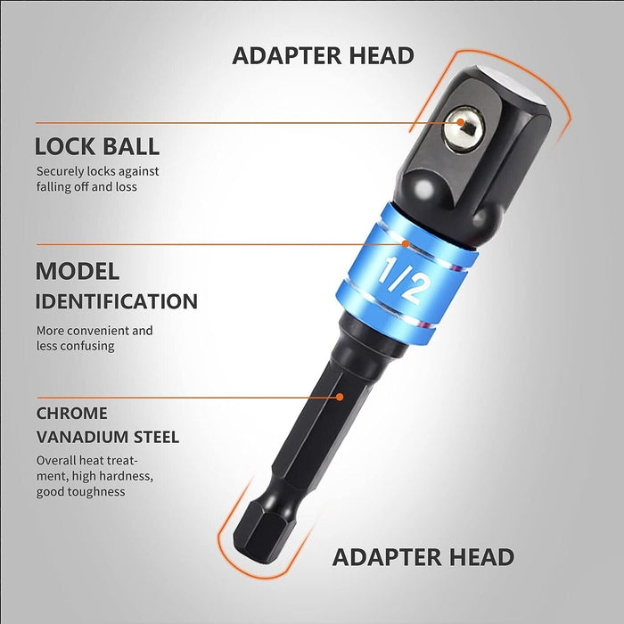 PK Tools Quick Release Socket Drill Adaptor 70mm 3pc 1/4", 3/8" 1/2" Made TAIWAN