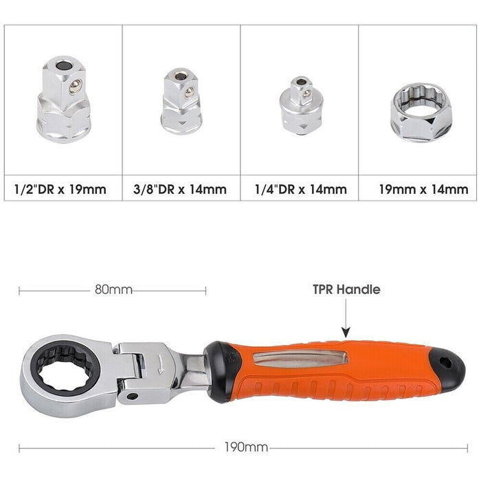 5pc SAE Racheting Swivel Head Box Wrench Adapter Set Convert Low Profile Ratchet