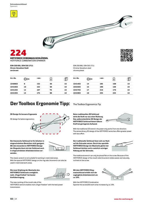 Force pro 8PC TWISTED  45 Degree Extra Long COMBINATION SPANNERS 10-19mm