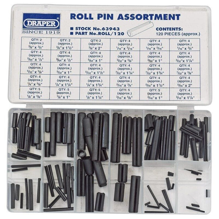 120pcs Roll Pin Assortment Set Steel Split Tension Grab Kit with Case