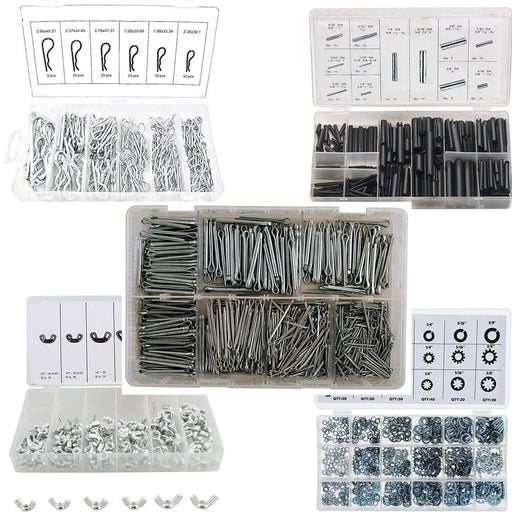 Assortment Kit Roll Pin Hitch Cotter Split R Pins Wing Nut Flat Spring Washer - FISHER DISCOUNT