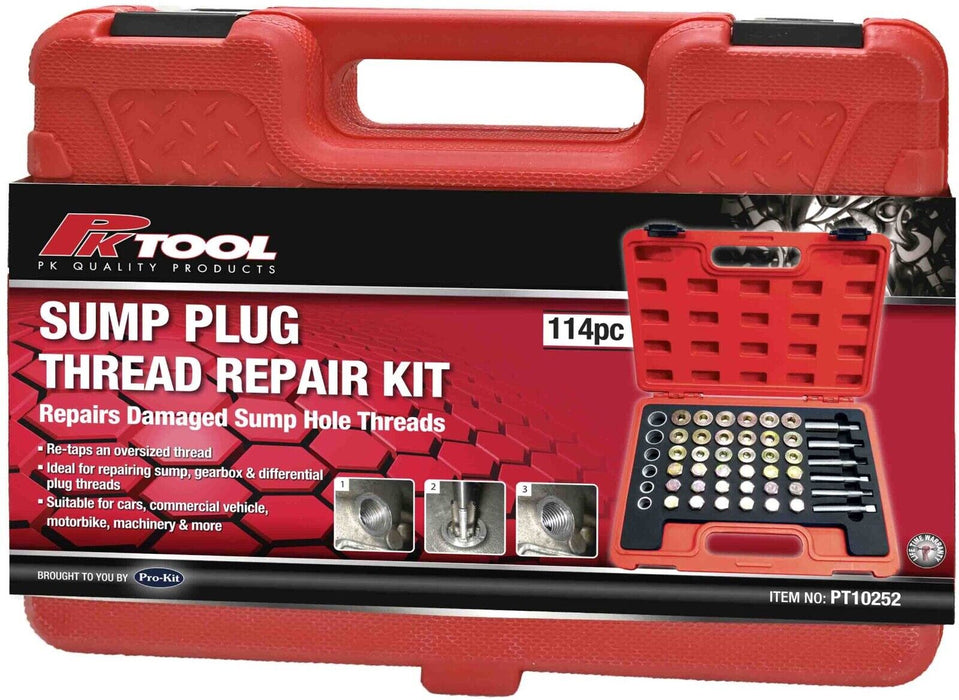 Force 114pc Oil Pan Thread Repair Kit Sump Gearbox Drain Plug Tool Set M13 - M22