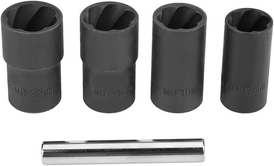 5pc 1/2" Dr Cr-Mo Spiral Twist Socket F Damaged Round Bolt Lug Nut:17,19,21,22mm