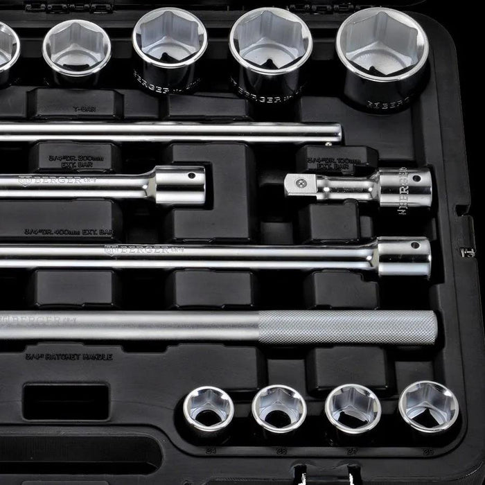 Heavy Duty3/4"dr Metric Socket 21pc Jumbo Set 6PT Sockets Ratchet Quick Release