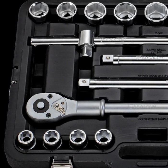 Heavy Duty3/4"dr Metric Socket 21pc Jumbo Set 6PT Sockets Ratchet Quick Release