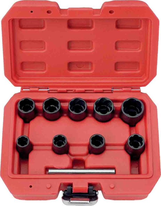 PK Tools 10pc 3/8"dr Spiral Twist Extractor Socket  Set Low Profile 10-19mm