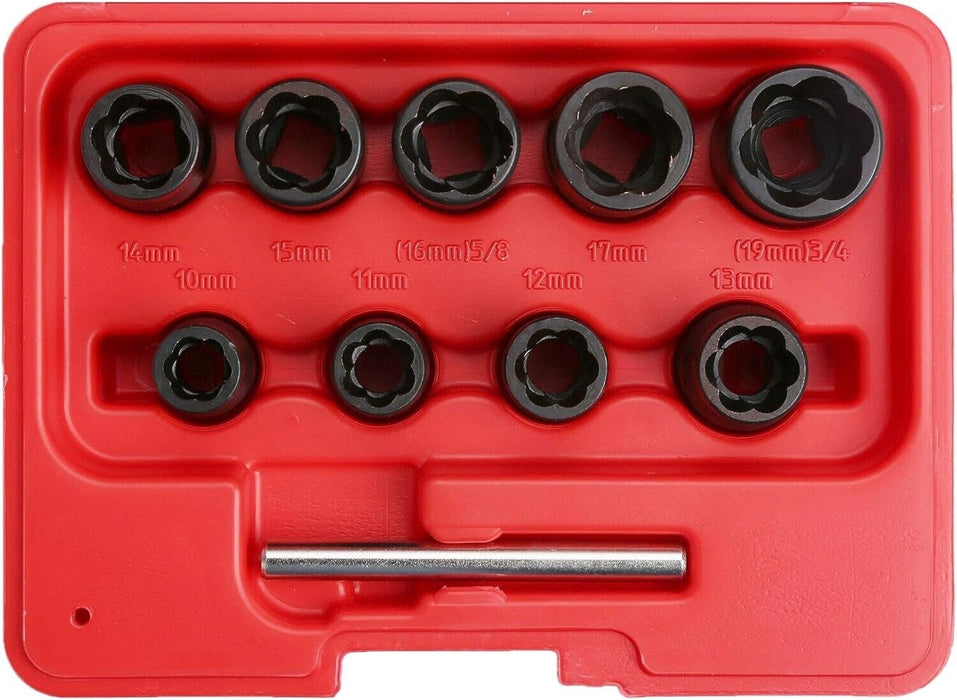 PK Tools 10pc 3/8"dr Spiral Twist Extractor Socket  Set Low Profile 10-19mm