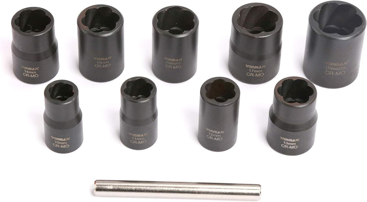 PK Tools 10pc 3/8"dr Spiral Twist Extractor Socket  Set Low Profile 10-19mm