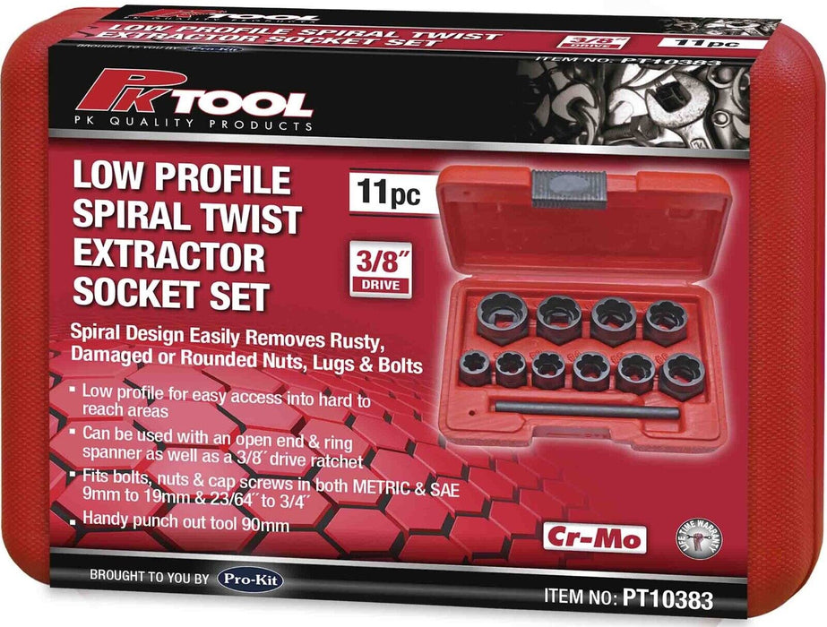 Force pro 11 Pcs of PK Tool 3/8Dr Low Profile Spiral Twist Extractor Socket Set