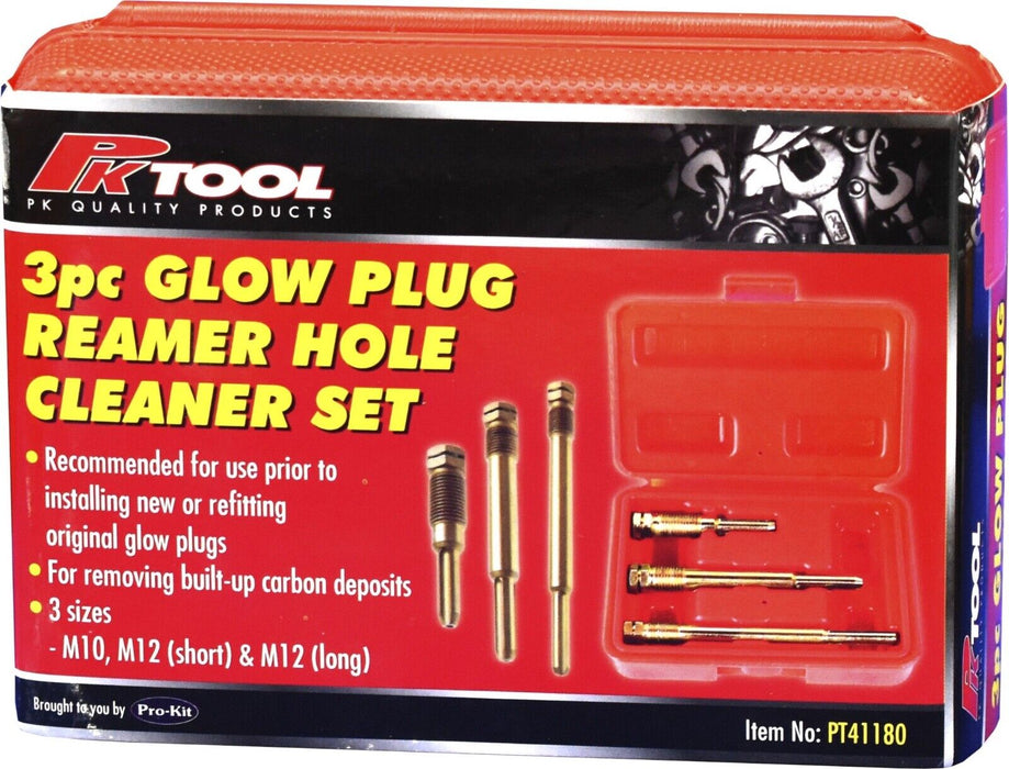 PK Tools Glow Plug Reamer 3pc Set M10, M12 (Short) M12 (Long)