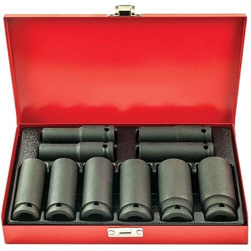 Force pro 10PC 1/2" Dr. Air Impact Socket Set Cr-V Deep 76mm Long SAE Taiwan