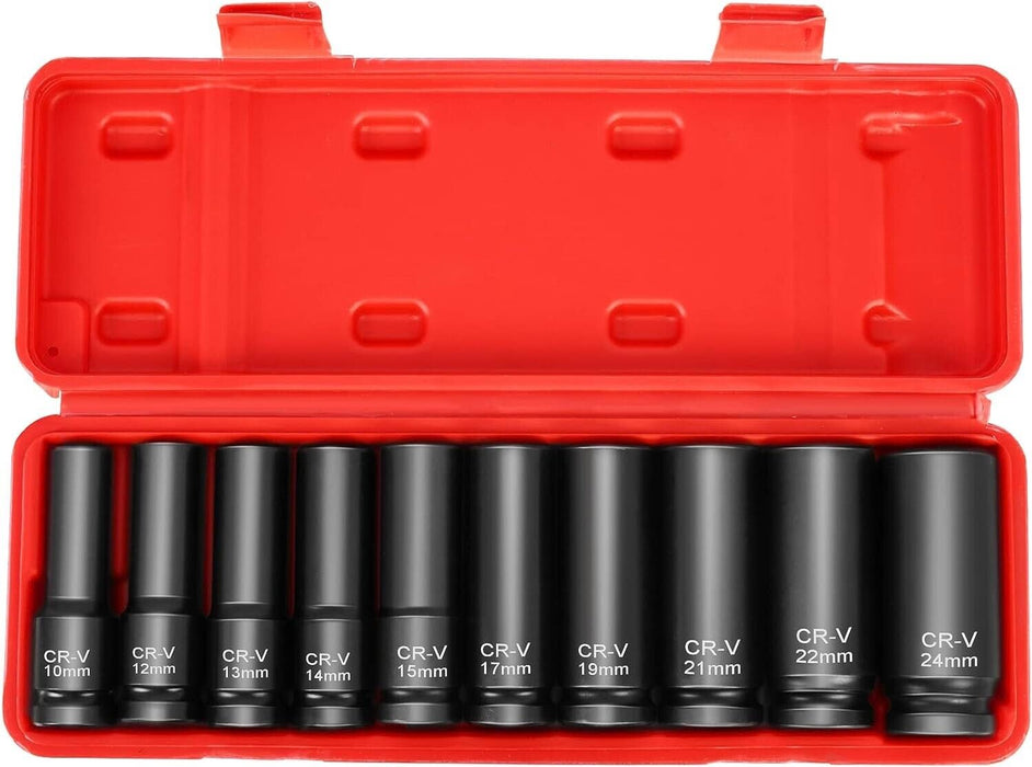 Force pro 10PC 1/2" Dr. Air Impact Socket Set Cr-V Deep 76mm Long  Metric Taiwan