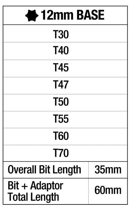 9pc IMPACT TORX BIT SET STAR BIT TRX with 1/2" Drive Adaptor Socket T30 to T70