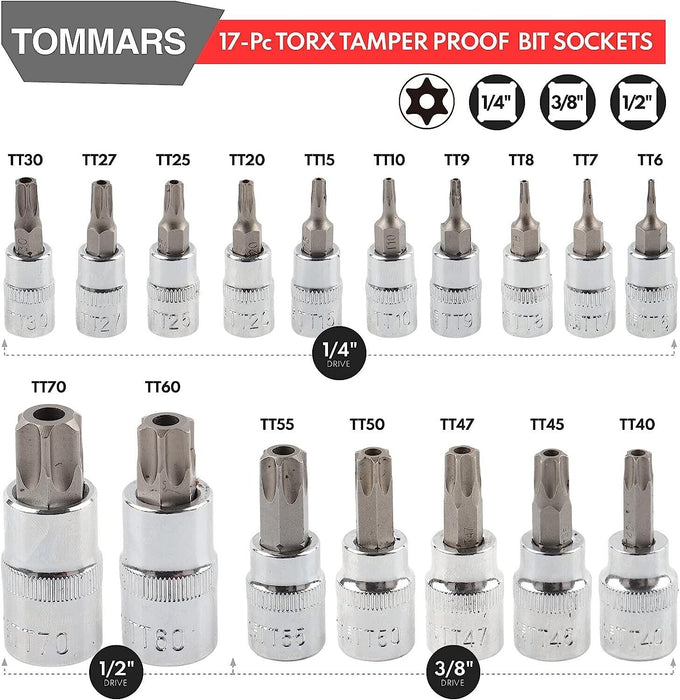 60-Pc Master Torx Bit Socket and External Torx Socket Set 1/4", 3/8", 1/2" Drive