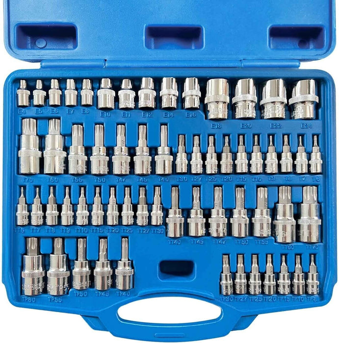 60-Pc Master Torx Bit Socket and External Torx Socket Set 1/4", 3/8", 1/2" Drive