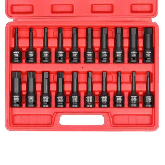 1/2" Drive Master Impact Hex Driver Tools Set, Metric 6-19mm SAE 1/4"-3/4" 20pcs