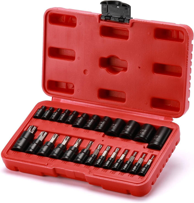 25PC Torx Bit Socket Set-Torx and External Socket Set 1/4" 3/8" 1/2" Dr CR-V