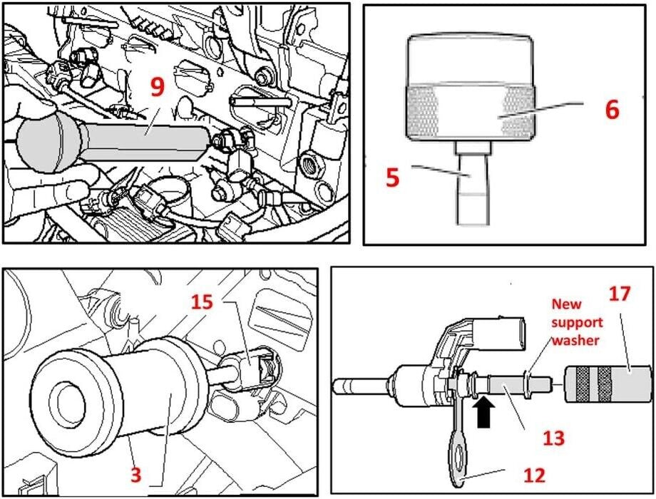 Fuel Injector Nozzle Puller Extractor Removal Tool Kit for VAG 1.6, 1.8, 2.0 FSI