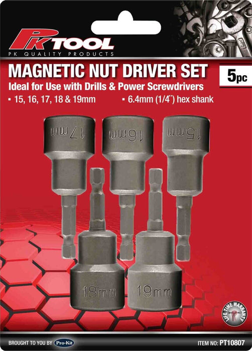 5x Set Magnetic Nut Driver Setter Socket Adapter Hex Drill Bit 15 16 17 18 19mm