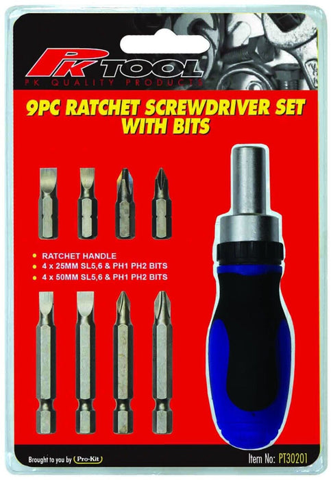 Force pro 9PC Ratchet Screwdriver Set with Magnetic Head 25mm & 50mm bits