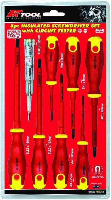 Force pro 8pc INSULATED ELECTRIC CAR SCREWDRIVER SET with CIRCUIT TESTER