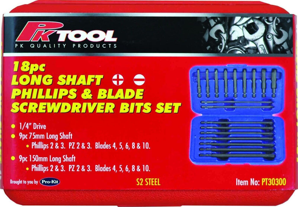 PK Tool 18pc S2 STEEL Screwdriver Bits Set Phillips  Pozi Blade 75mm&150mm