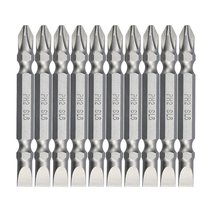 PK Tools Screwdriver Bits Phillips Flat Double Ended 10pc 1/4" Hex 65mm