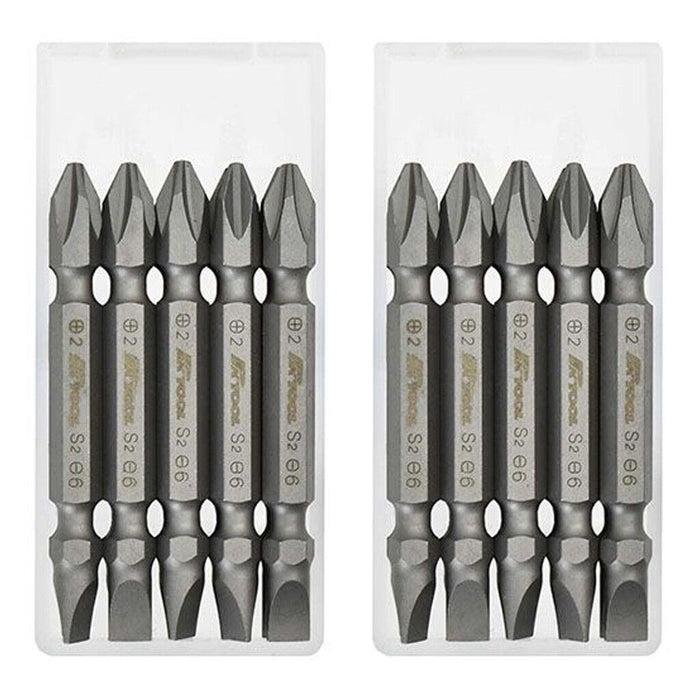 PK Tools Screwdriver Bits Phillips Flat Double Ended 10pc 1/4" Hex 65mm