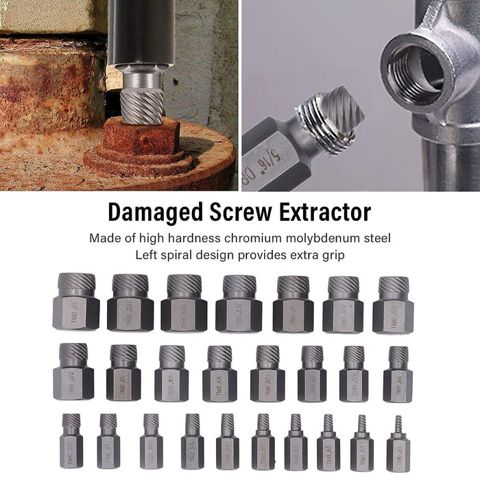 PRO 25PC Damaged Screw Extractor Set Multi-Spline Easy Out Broken Bolt Remover