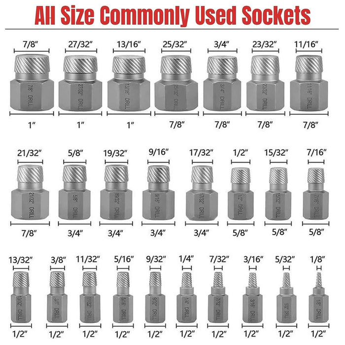 PRO 25PC Damaged Screw Extractor Set Multi-Spline Easy Out Broken Bolt Remover