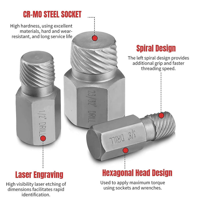 PRO 25PC Damaged Screw Extractor Set Multi-Spline Easy Out Broken Bolt Remover