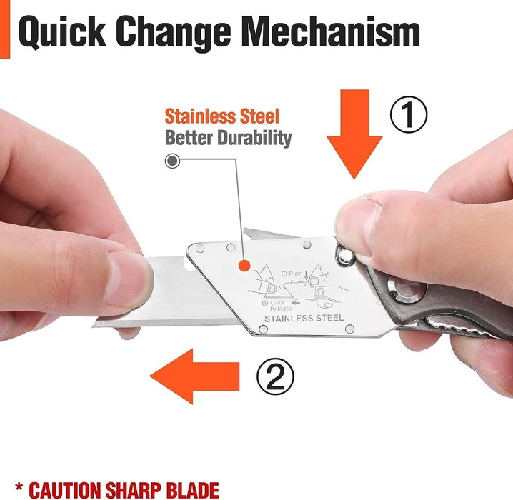 FC Folding Pocket Utility Knife Heavy Duty Box Cutter Quick Change 6PC SK5 Blade