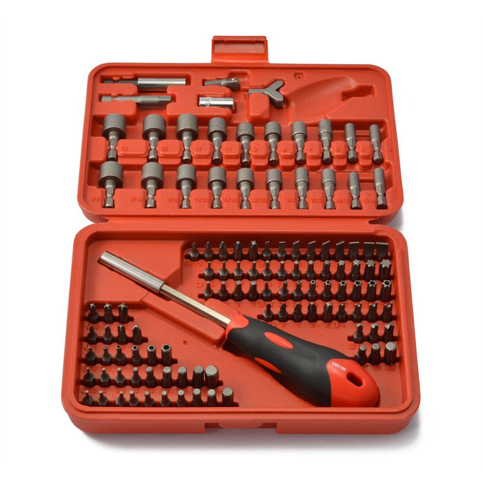 122pc 1/4” HEX DR COMBINATION SCREWDRIVER BITS SET with 100mm (4”) BIT HANDLE