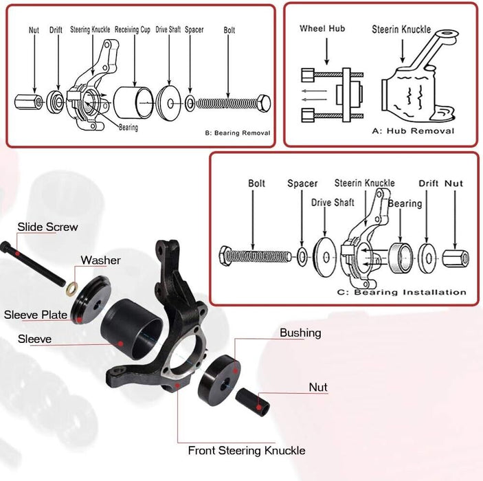 PK TOOLS 23 PCs Front Wheel Drive Bearing Removal Adapter Puller Pulley Tool Kit - FISHER DISCOUNT