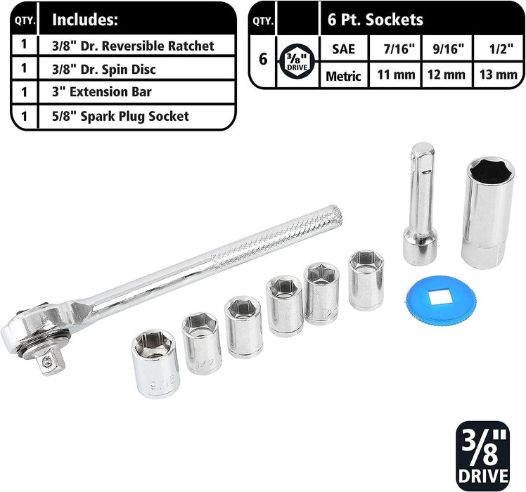 PRO 52pc Metric Imperial Socket Set 3/8" 1/2" Drive Ratchet Extension Bits