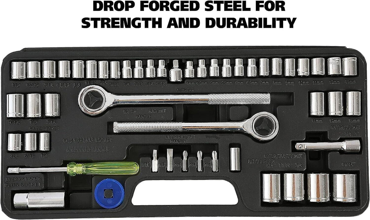 PRO 52pc Metric Imperial Socket Set 3/8" 1/2" Drive Ratchet Extension Bits