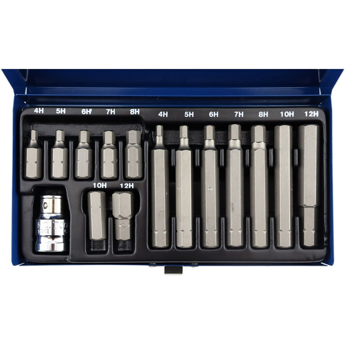 Force pro High Quality 15PC Cr-V Power Bit Set HEX 1/2" Sockets In Case 4-12mm