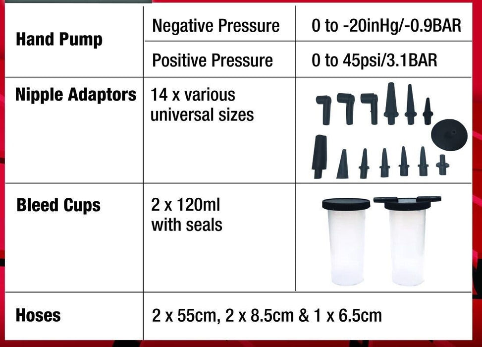 Force pro 22PCS Hand Held Vacuum Pump Brake Bleeder Set Bleed tester Tool Kit