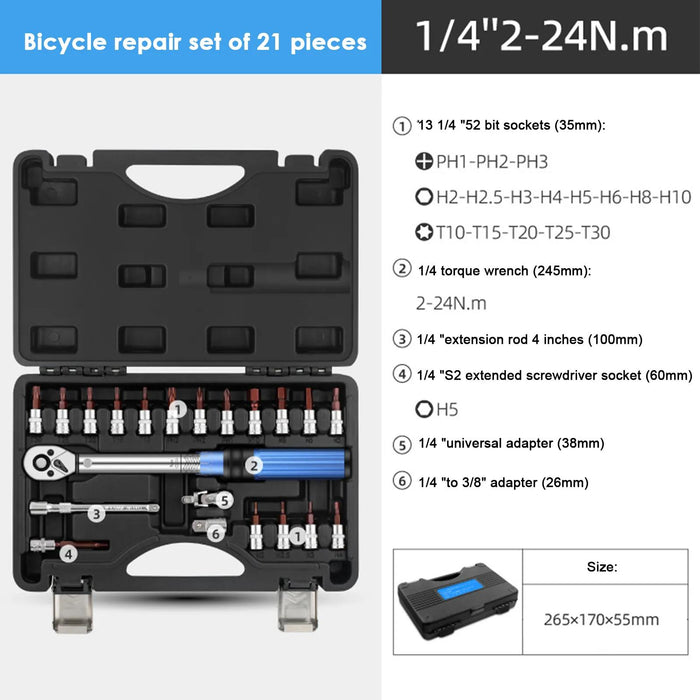 Force pro 21PC 1/4" Torque Wrench Set 2-22NM 2-Way Bicycle Bike Made in Taiwan