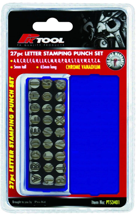 27 Pcs of PK Tool Letter Stamping Punch Set - 5mm Digits 65mm Long Cr-V Steel