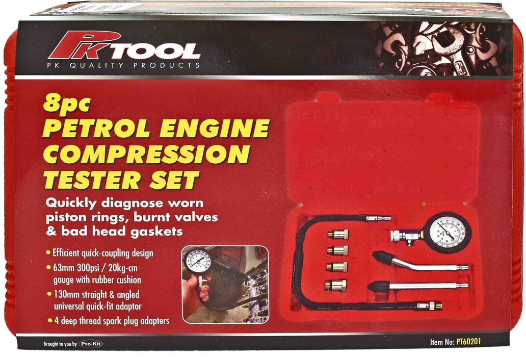 8pcs Petrol Engine Cylinder Compression Tester Kit Automotive Tool Gauge 300PSI
