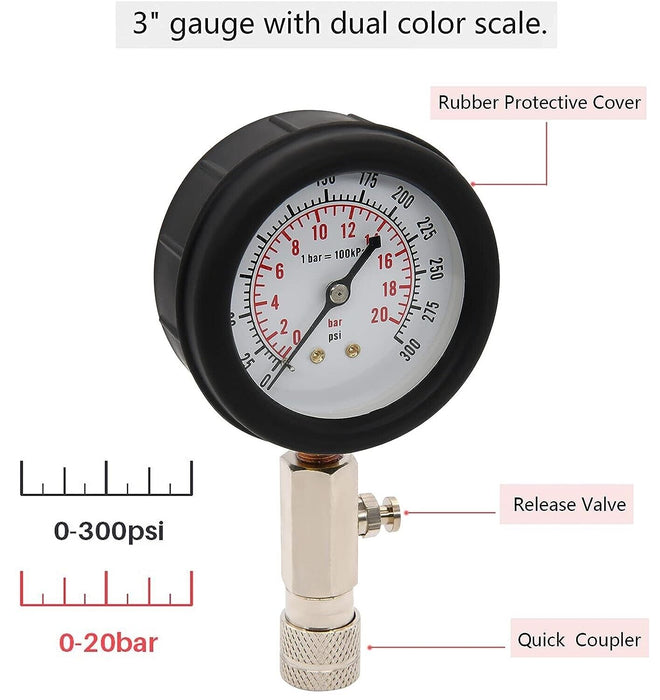 8pcs Petrol Engine Cylinder Compression Tester Kit Automotive Tool Gauge 300PSI