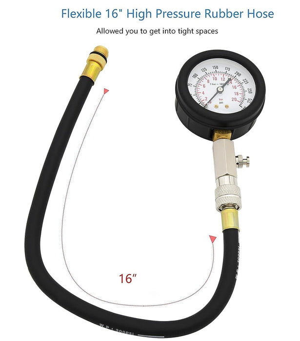 8pcs Petrol Engine Cylinder Compression Tester Kit Automotive Tool Gauge 300PSI